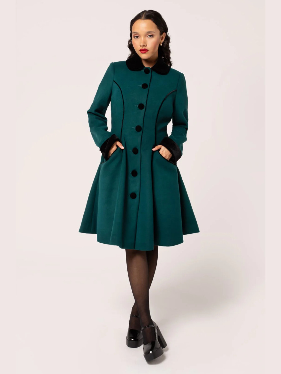 Hell Bunny Mantel Harper Coat dunkelgrün