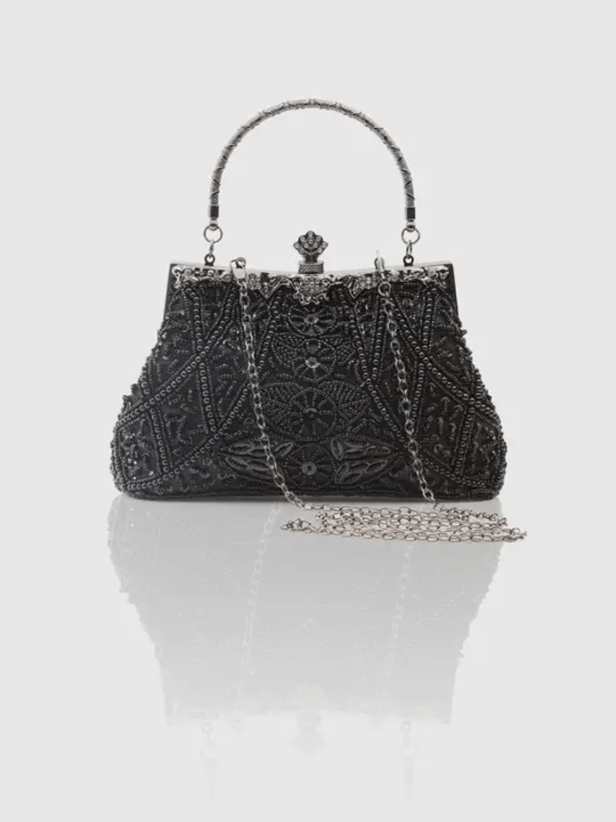 1920s Vintage Flapper Beaded Clutch Black