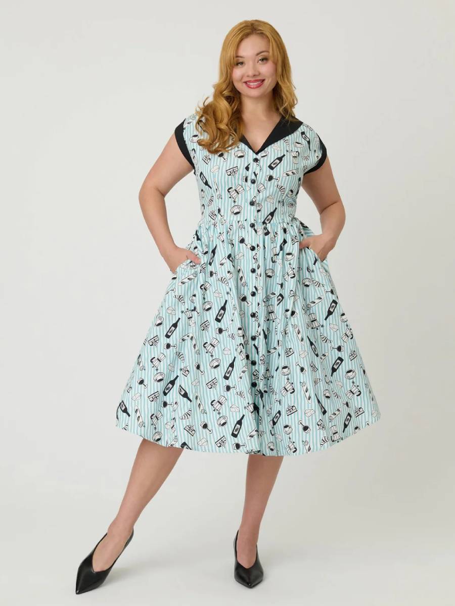 Unique Vintage Kleid Cafe Paris Striped Swing Dress