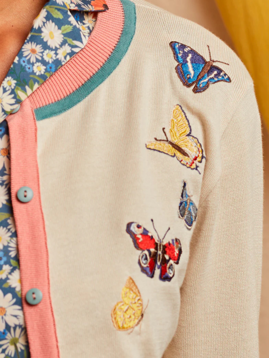 Palava Vera Cardigan Cream Butterflies