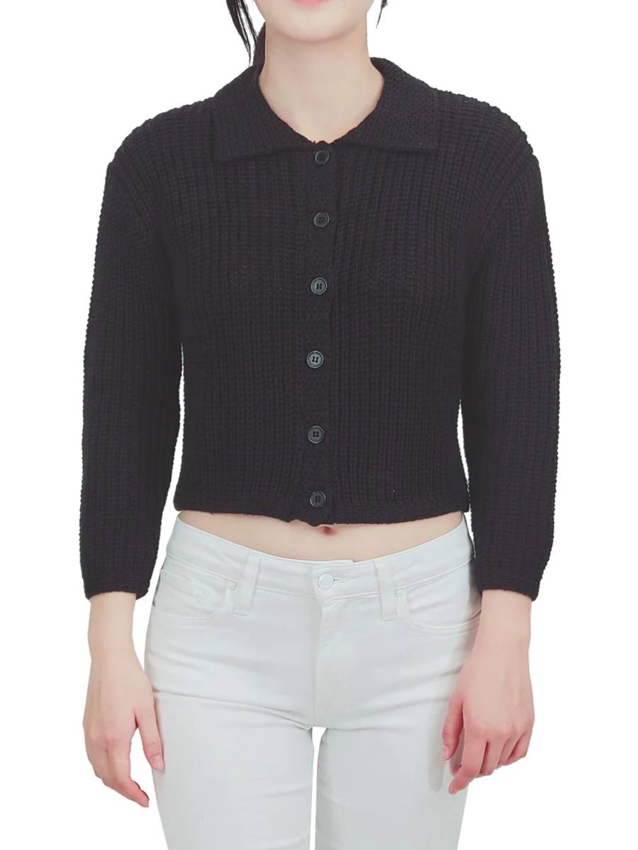 Mak Sweater Cropped Collared Cardigan Black