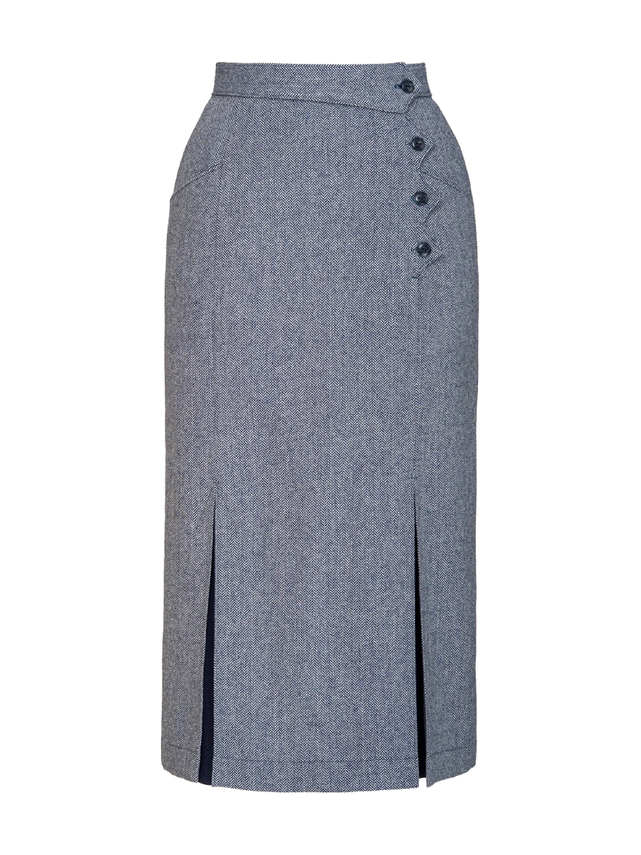 Emmy Art Deco Dream Skirt Midnight Ivory Wool Tweed