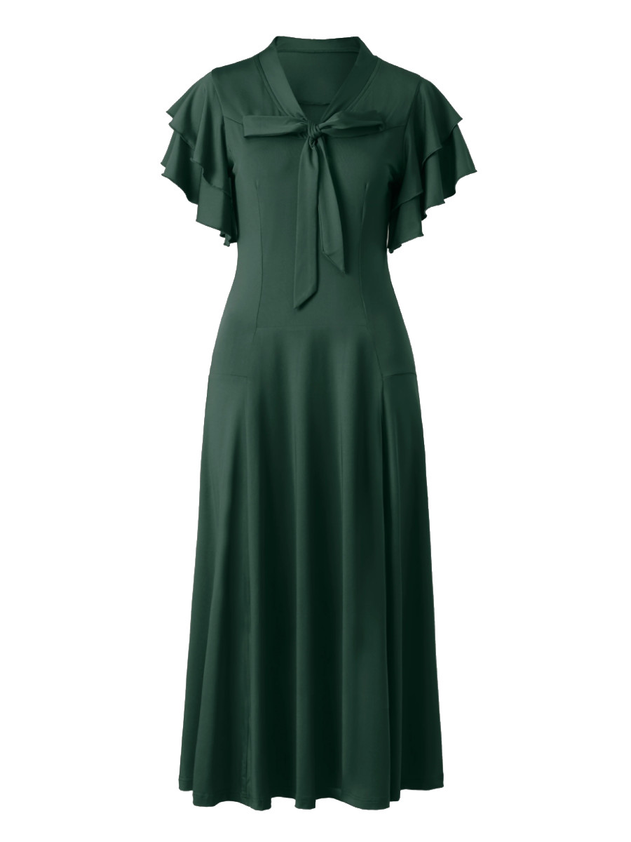 Babeyond 30er Jahre Kleid dunkelgrün mit Volants