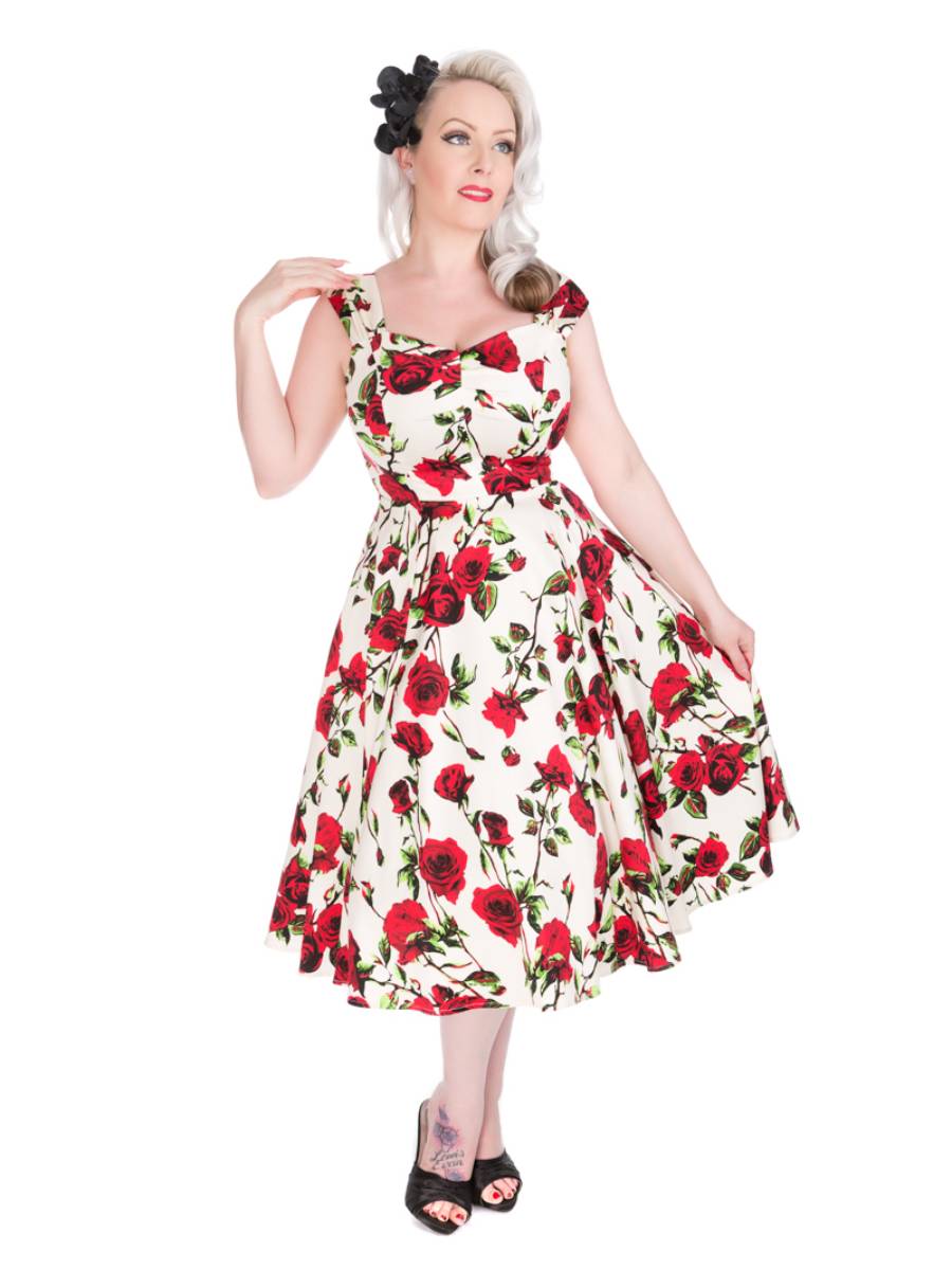 Hearts and Roses Petticoatkleid Ditsy Rose Floral Summer Dress creme