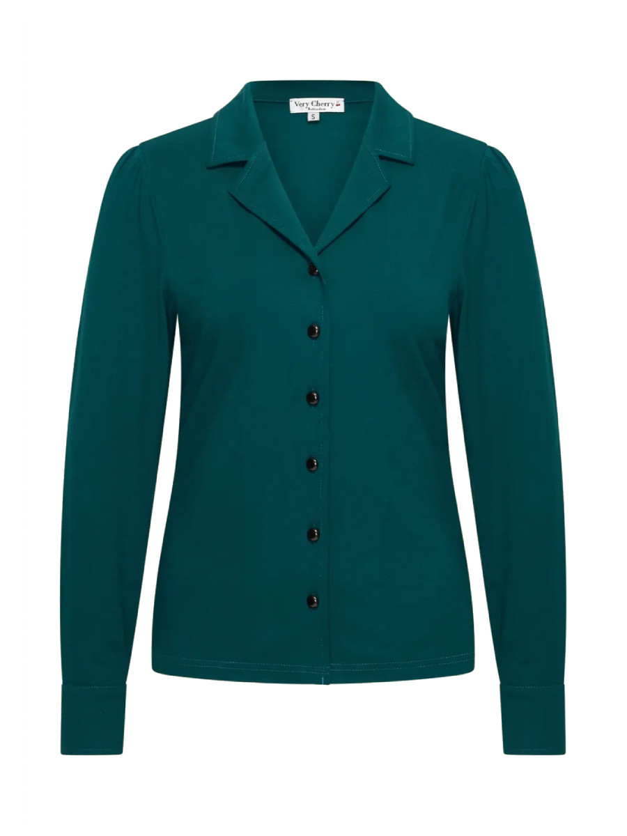 Very Cherry Dita Blouse Petrol Tricot Deluxe Very Cherry Dita Blouse Petrol Tricot Deluxe