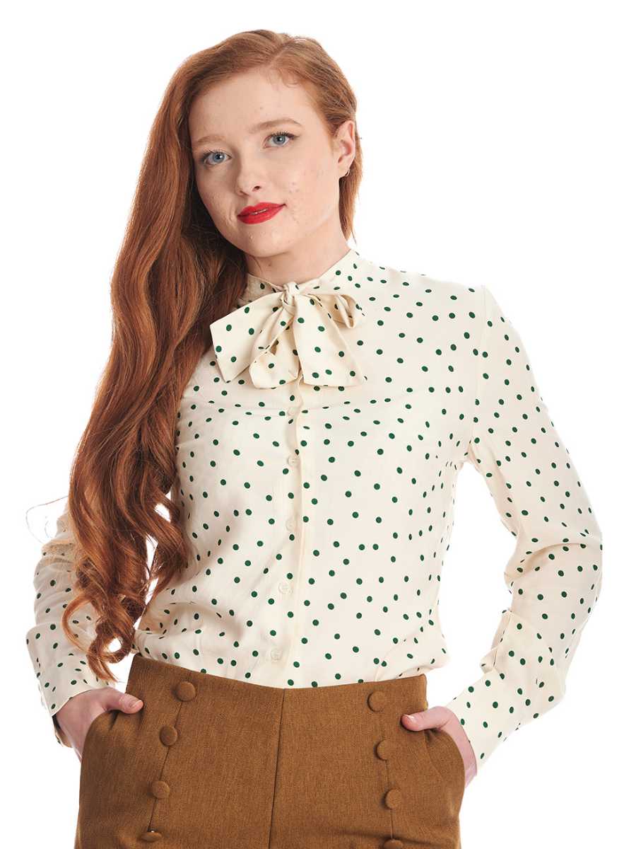 Banned Bluse Spot Envy Blouse creme grün Tupfen