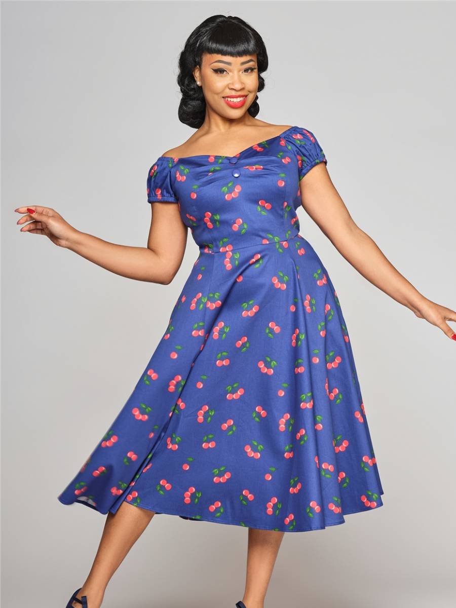 Collectif Kleid Dolores 50s Cherries Navy