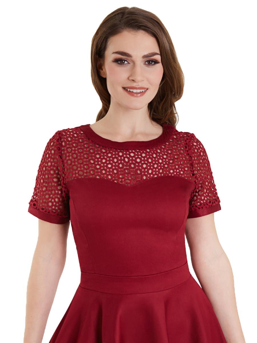 Dolly & Dotty Tess Lace Sleeved Dress Burgundy