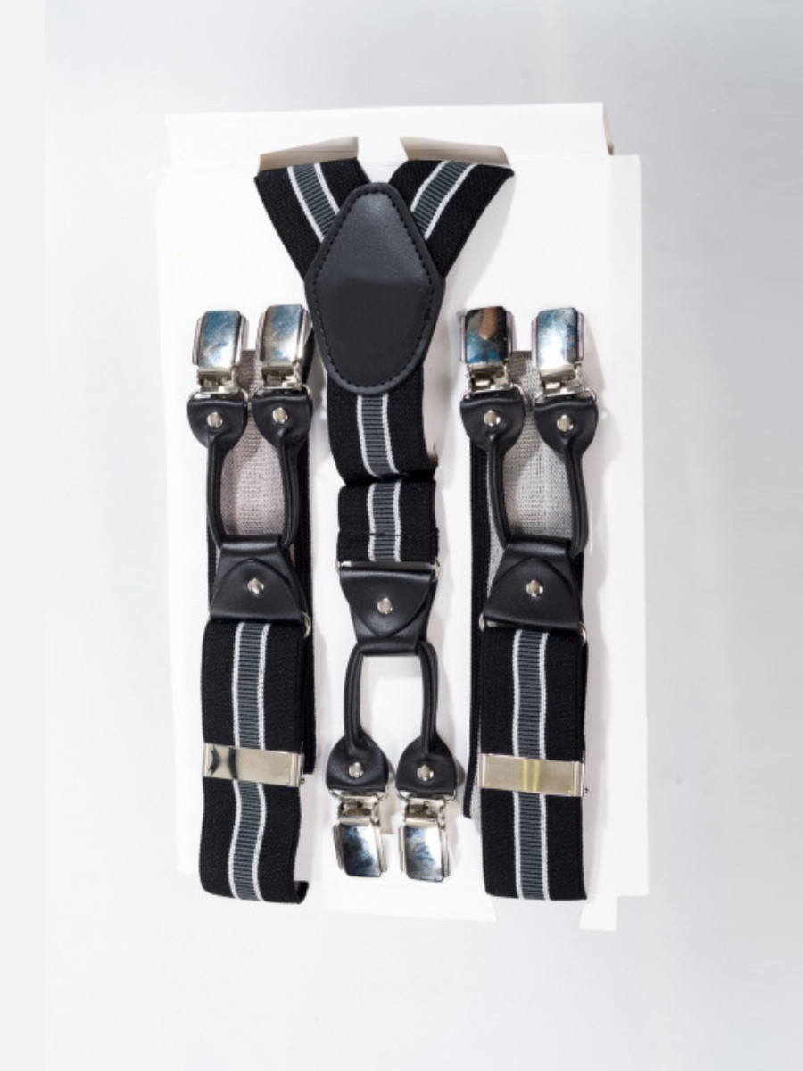 Banned Rockabilly Braces Black Grey Stripe