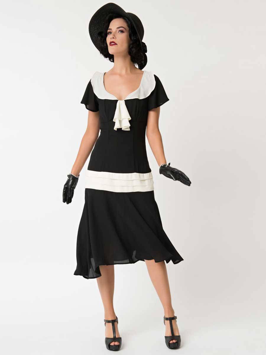 Unique Vintage 20er Jahre Kleid Wilshire schwarz creme