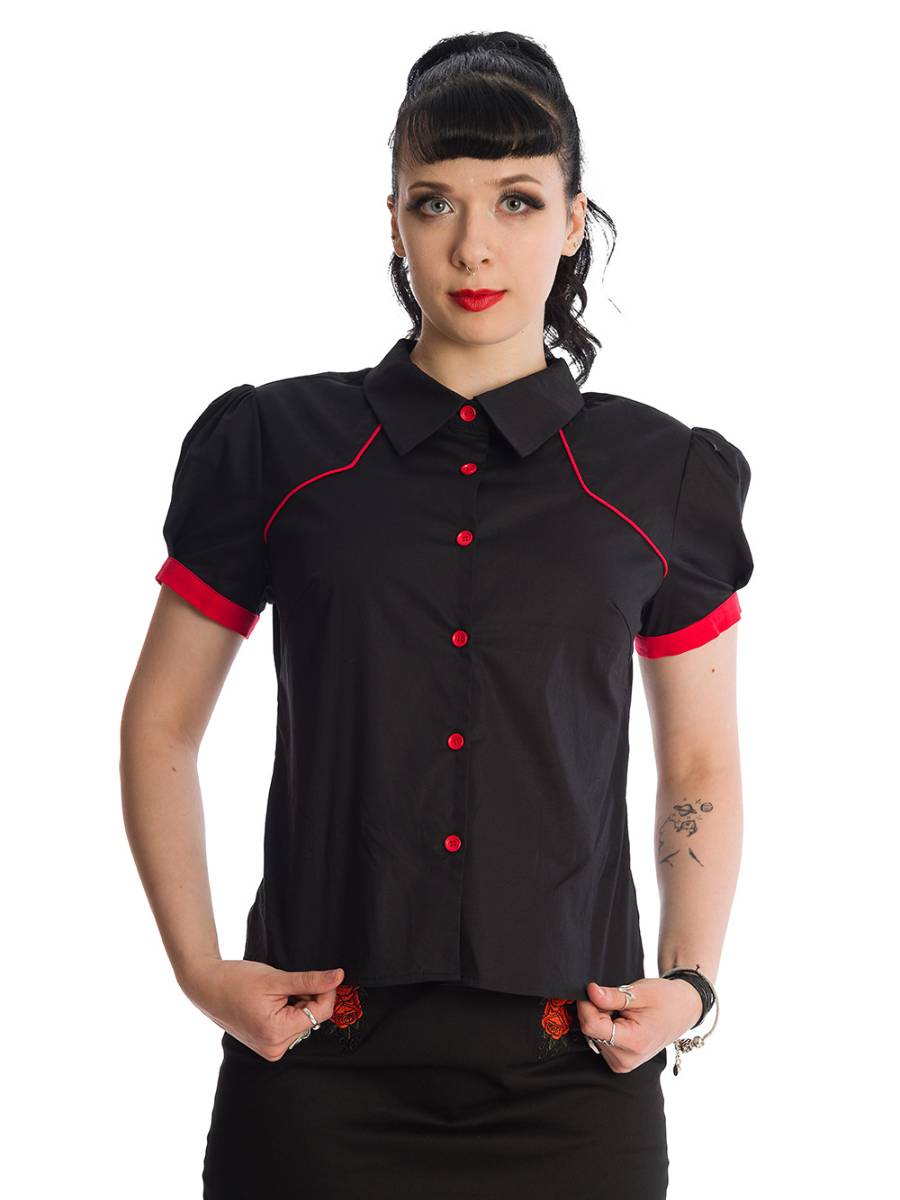 Banned Bluse Red Vixen Shirt schwarz rot