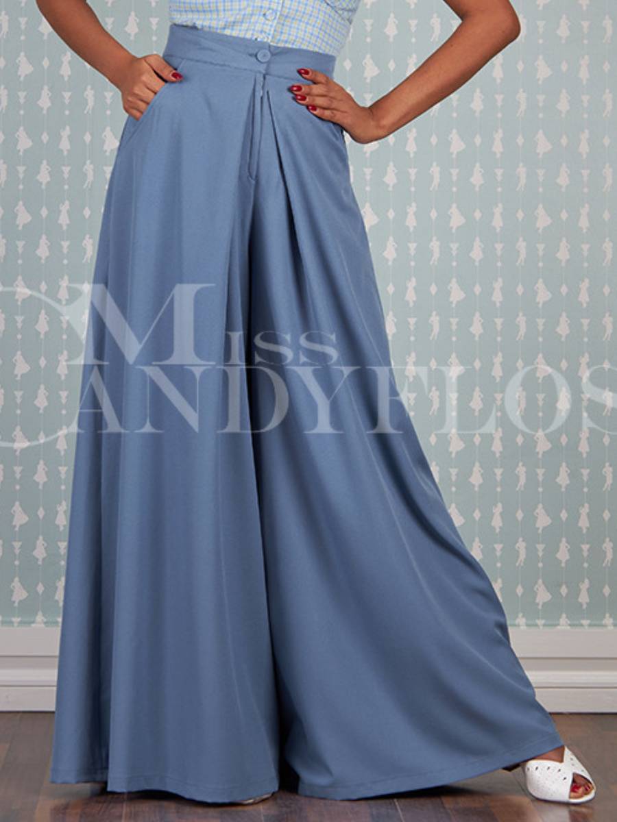 Miss Candyfloss Hose Donna-Sable Palazzo Pants Steel Blue