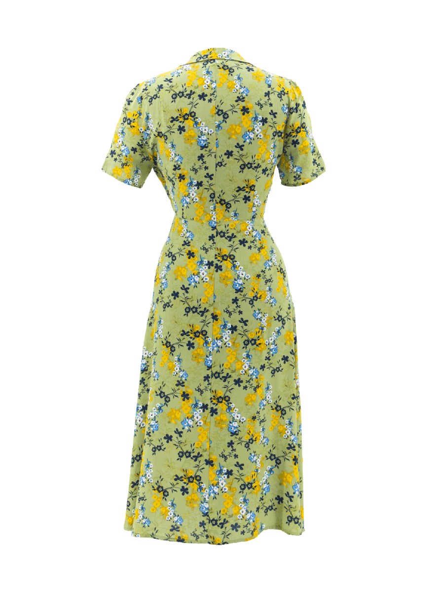 Revival Vintage Kleid Melody Floral Shirt Dress Sage
