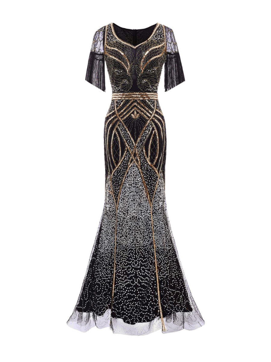 Babeyond Mermaid Hem Maxi Cocktail Dress Black Gold