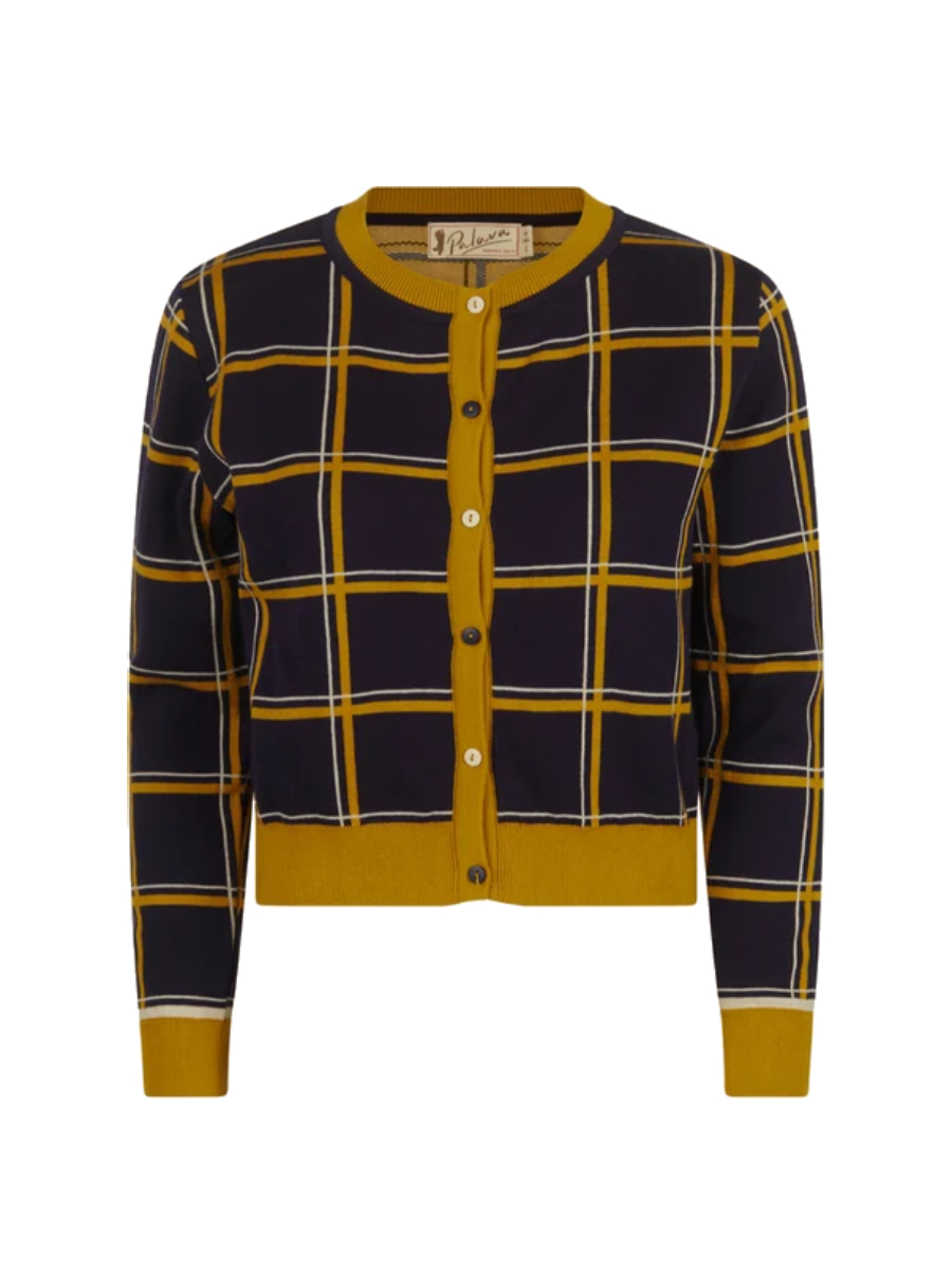 Palava Vera Cardigan Navy Mustard Check