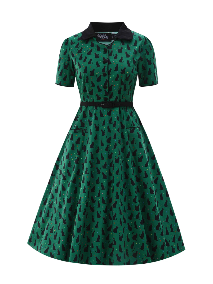 Dolly & Dotty Kleid Penelope Black Cat Dress grün