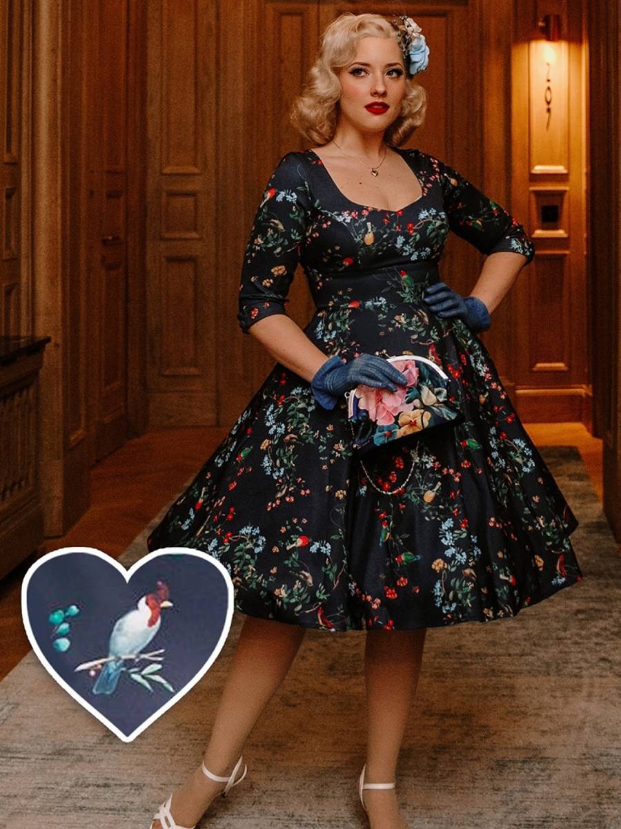 Dolly & Dotty Kleid Debra Black Birds and Flowers