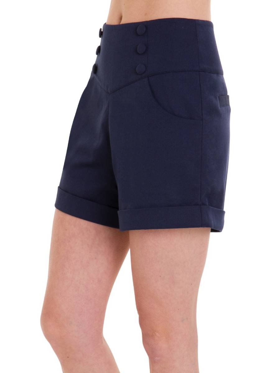 Dunkelblaue Shorts im Vintage-Stil mit Knöpfen