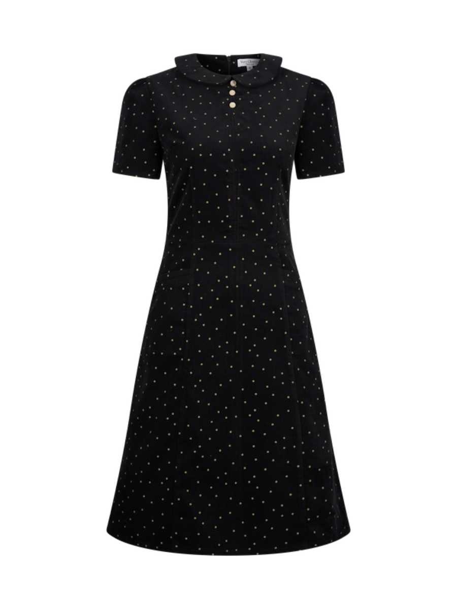 Very Cherry Kleid Pan Collar Dress Black Ecru Dots