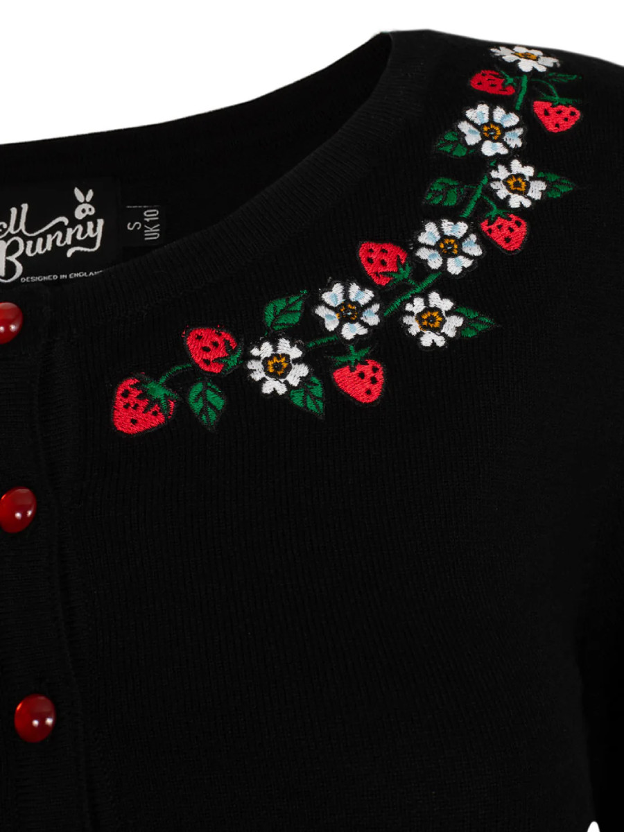 Hell Bunny Francoise Cardigan schwarz mit Erdbeeren
