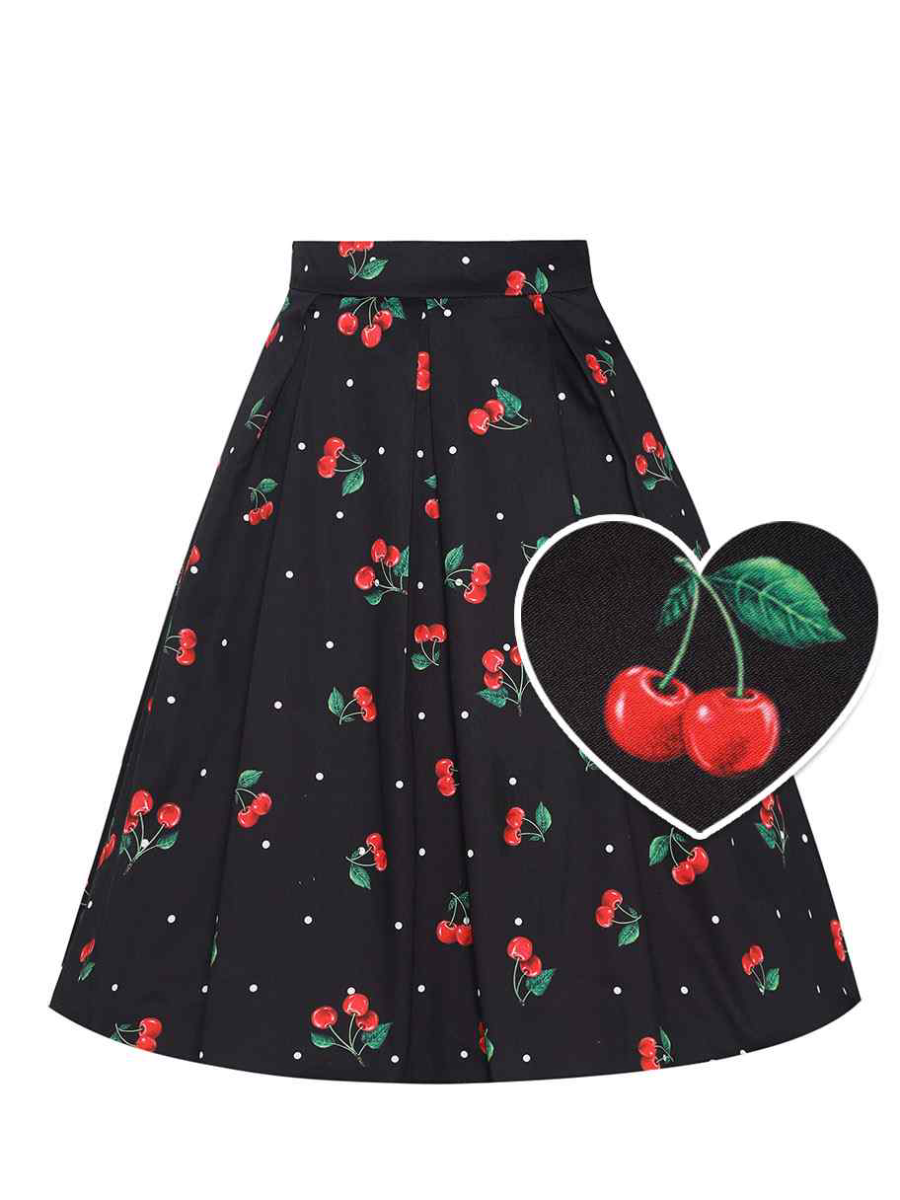 Dolly & Dotty Rock Carolyn Polka Dot Cherry Black Flared Skirt Dolly & Dotty Rock Carolyn Polka Dot Cherry Black Flared Skirt
