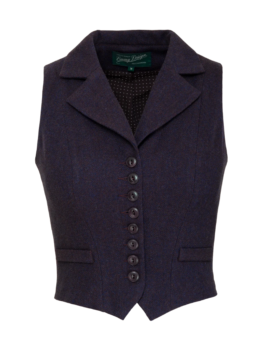 Emmy Watchmaker’s Waistcoat Maroon Midnight Wool Tweed