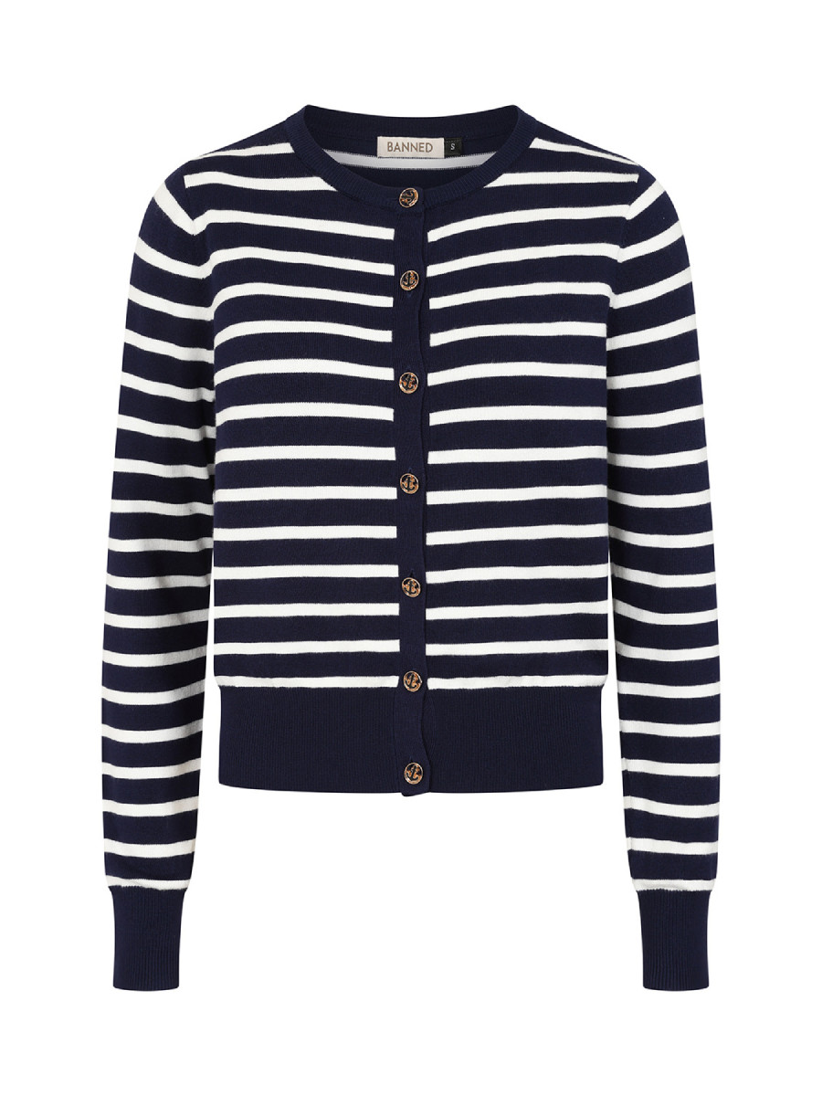 Banned Nautical Lines Cardigan dunkelblau weiß gestreift