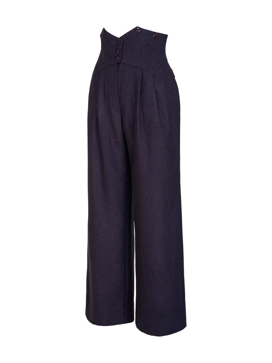 Emmy Miss Fancy Pants Slacks Maroon Midnight Wool Tweed