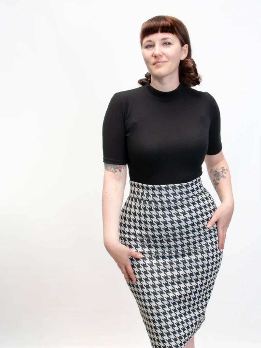 Heart of Haute Pencilskirt Black Houndstooth