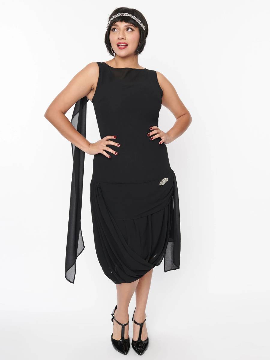 Unique Vintage 20er Jahre Kleid Draped Flapper Dress Black