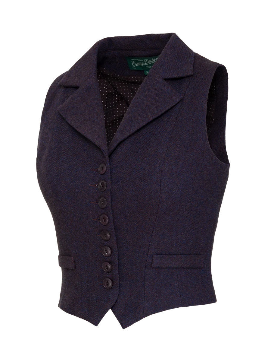 Emmy Watchmaker’s Waistcoat Maroon Midnight Wool Tweed