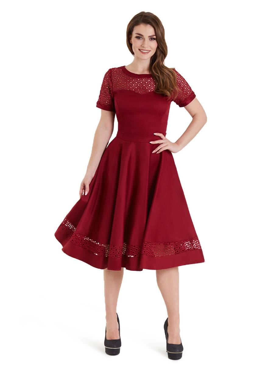 Dolly & Dotty Tess Lace Sleeved Dress Burgundy