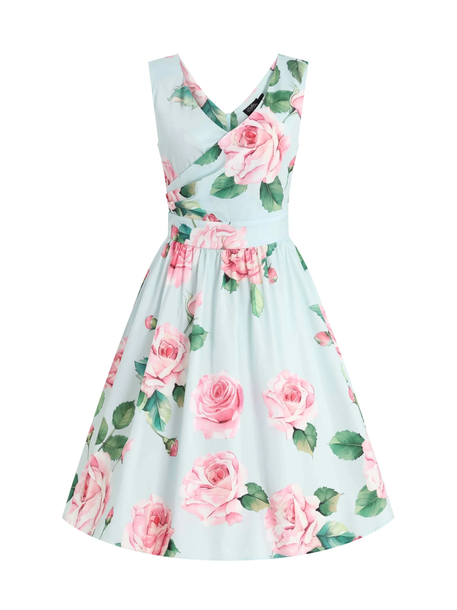 Dolly & Dotty May Crossover Bust Baby Blue Rose Dress