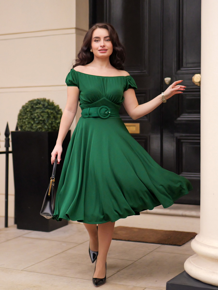 Glamour Bunny Carmen Swing Dress Green