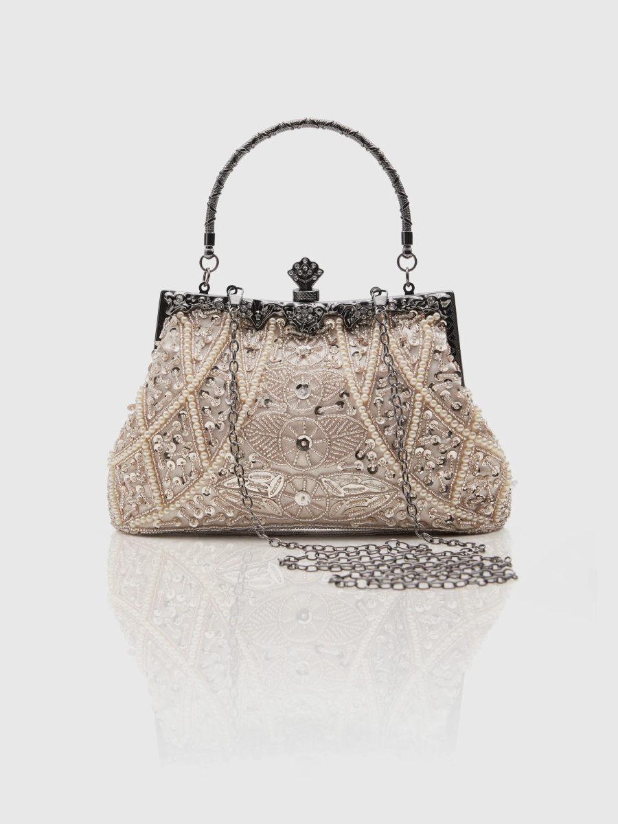 20er Jahre Handtasche creme gold