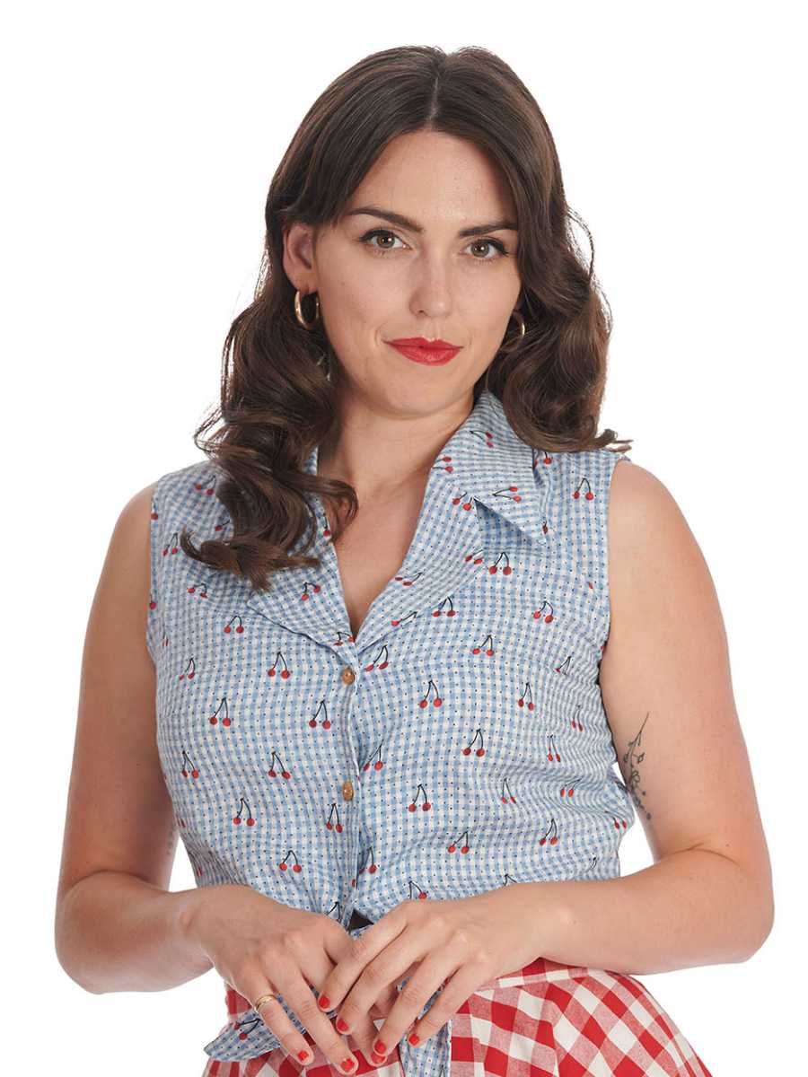 Banned Sweet Pea Blouse Blue Gingham