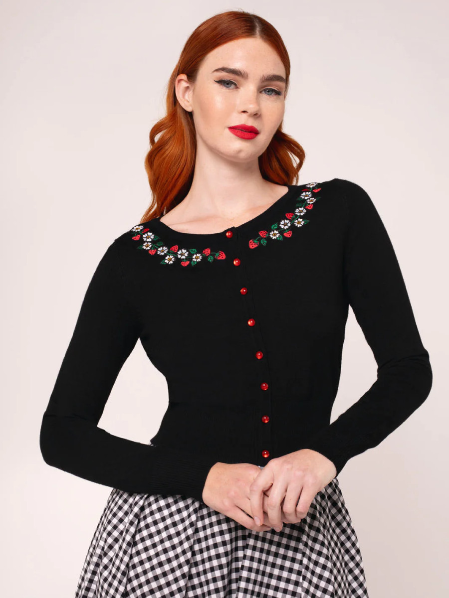 Hell Bunny Francoise Cardigan schwarz mit Erdbeeren