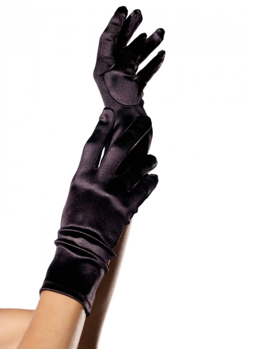 Leg Avenue Satin Wrist Length Gloves Black