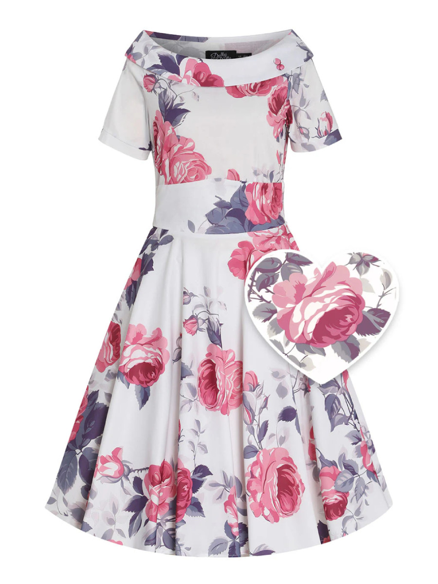 Dolly & Dotty Kleid Darlene White Pink Floral