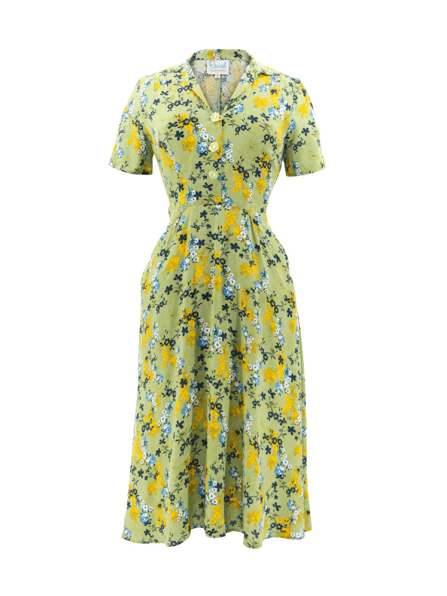 Revival Vintage Kleid Melody Floral Shirt Dress Sage
