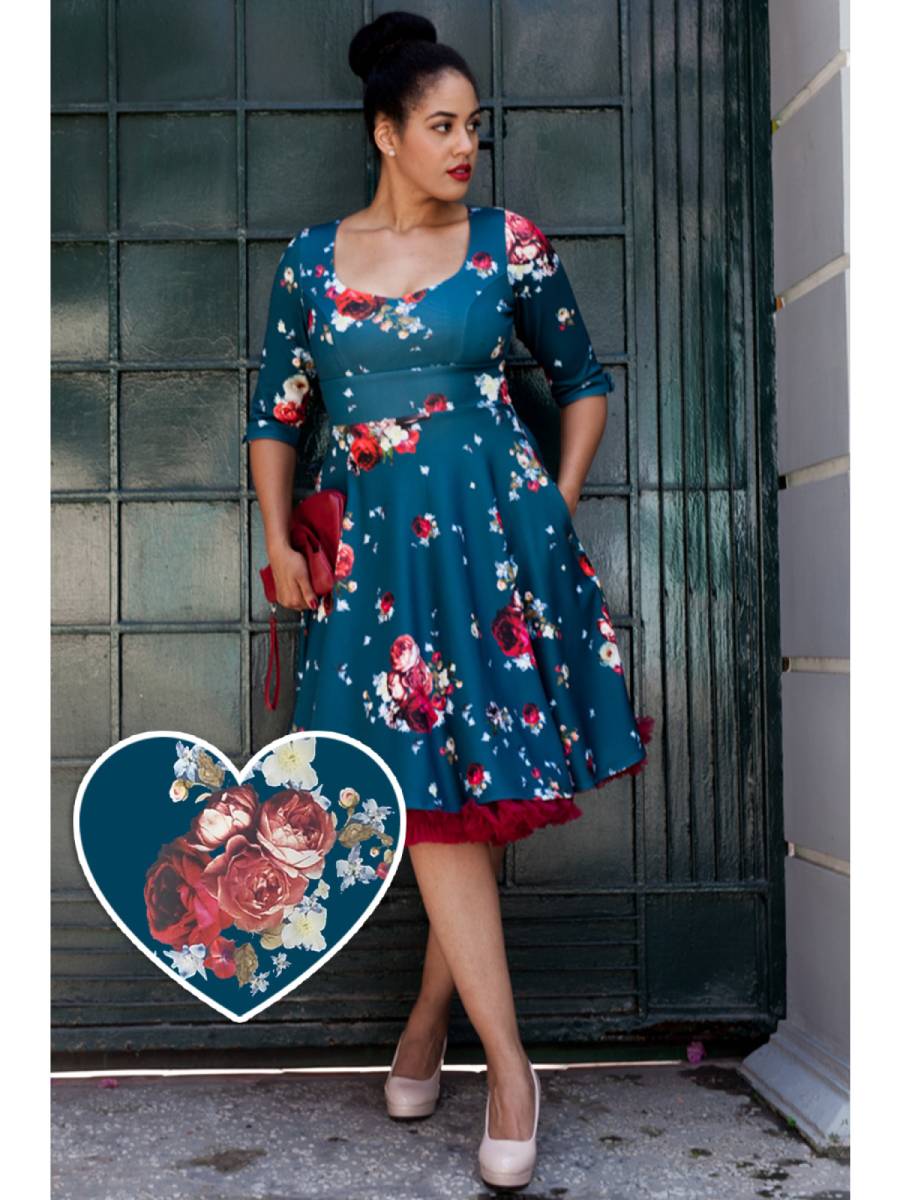Dolly & Dotty Kleid Scarlette Blue Rose Print