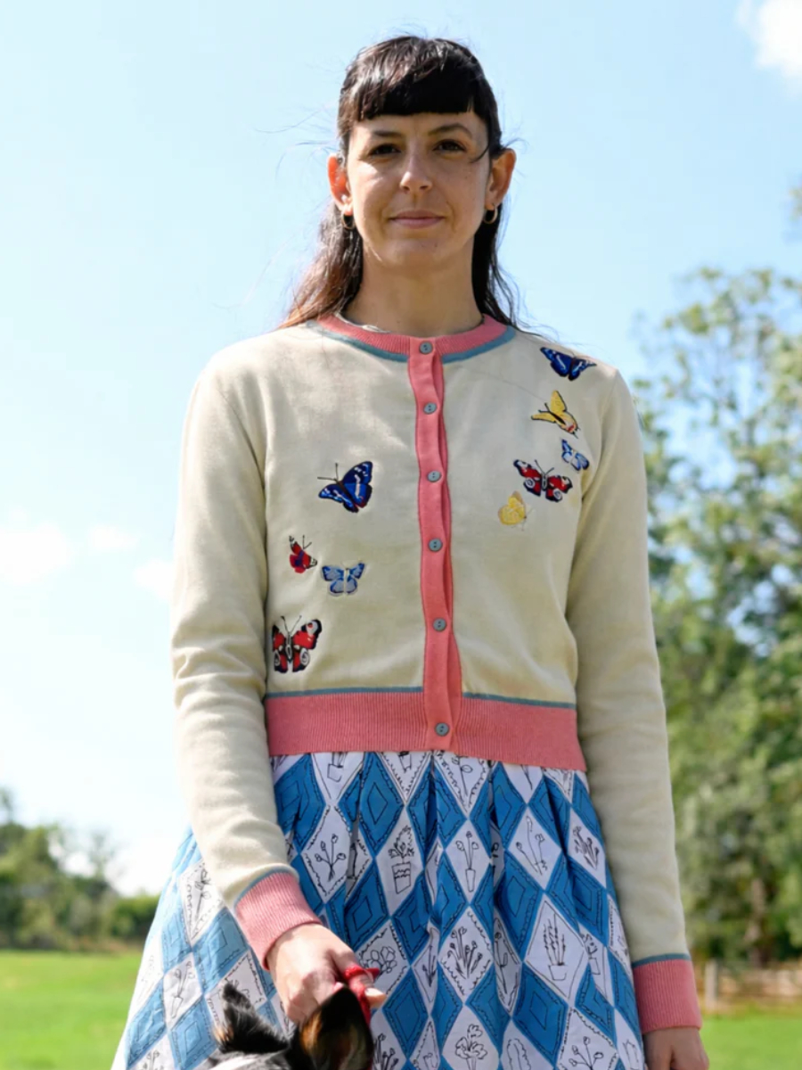 Palava Vera Cardigan Cream Butterflies