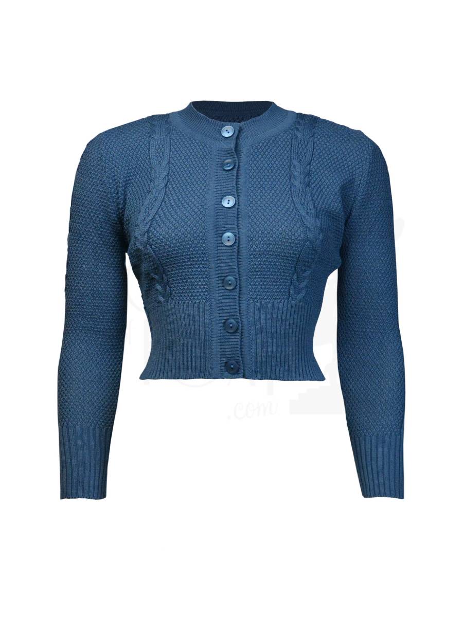 House of Foxy Cable Crop Cardigan French Blue