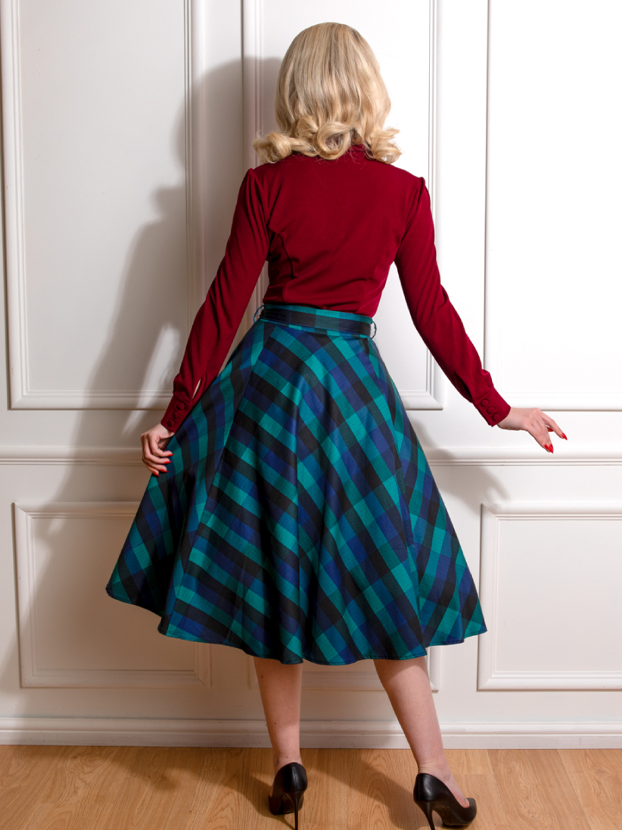 Hearts and Roses Rock Louisa Check Swing Skirt türkis