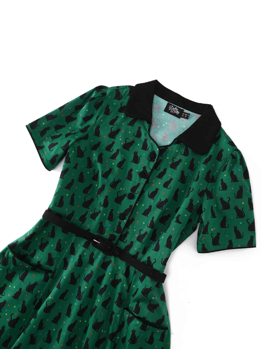 Dolly & Dotty Kleid Penelope Black Cat Dress grün
