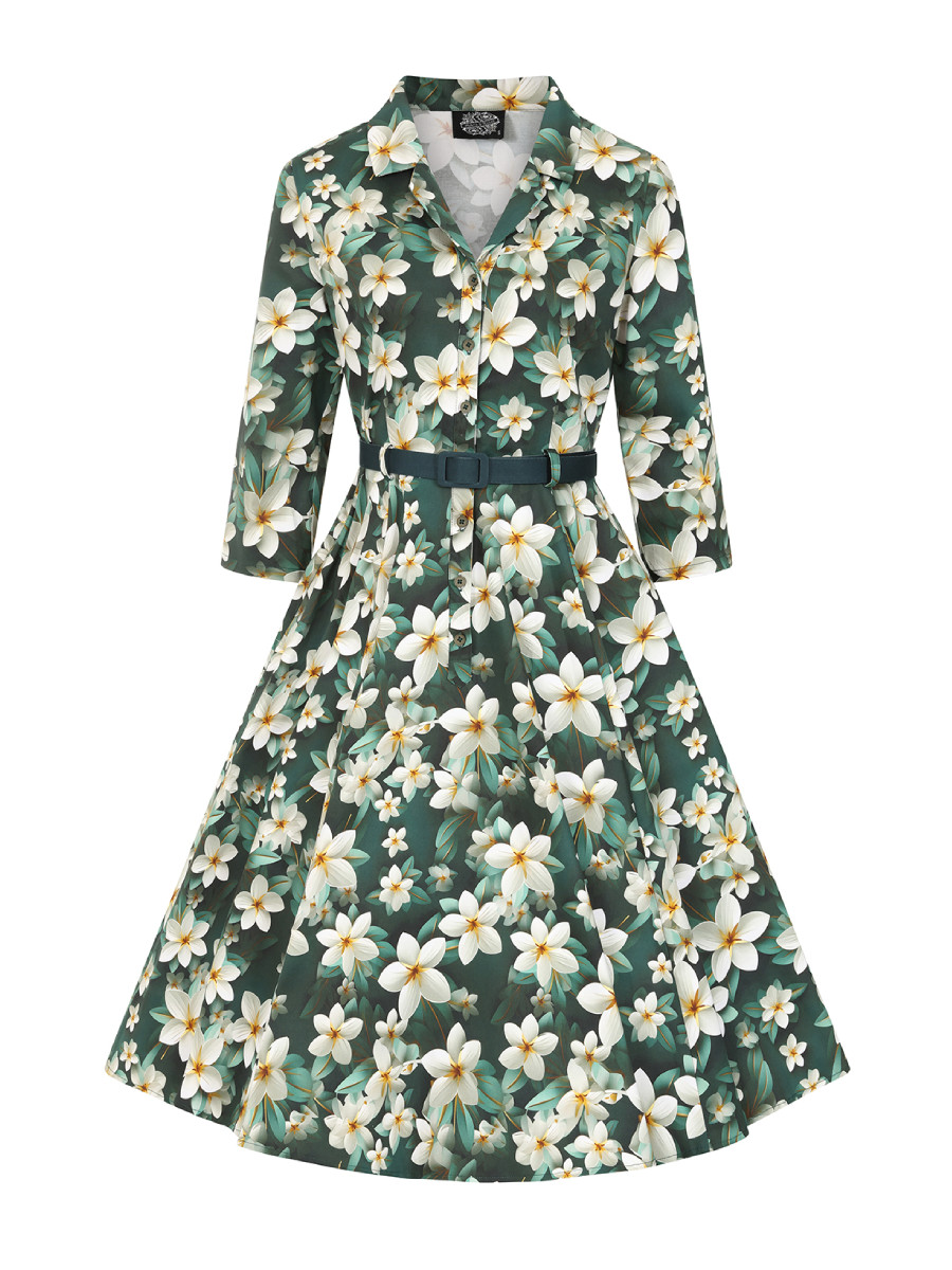 Hearts and Roses Skye Floral Swing Dress Green
