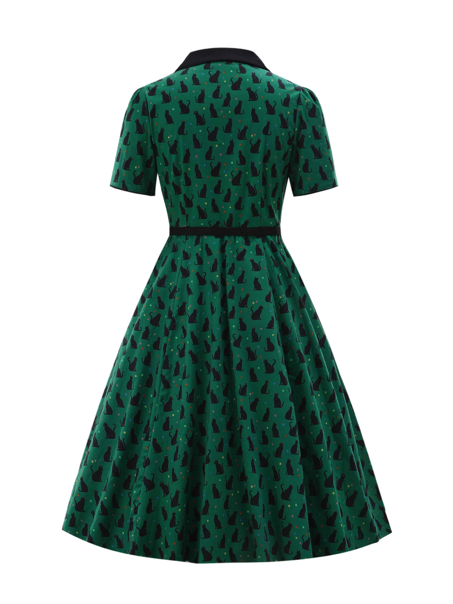 Dolly & Dotty Kleid Penelope Black Cat Dress grün