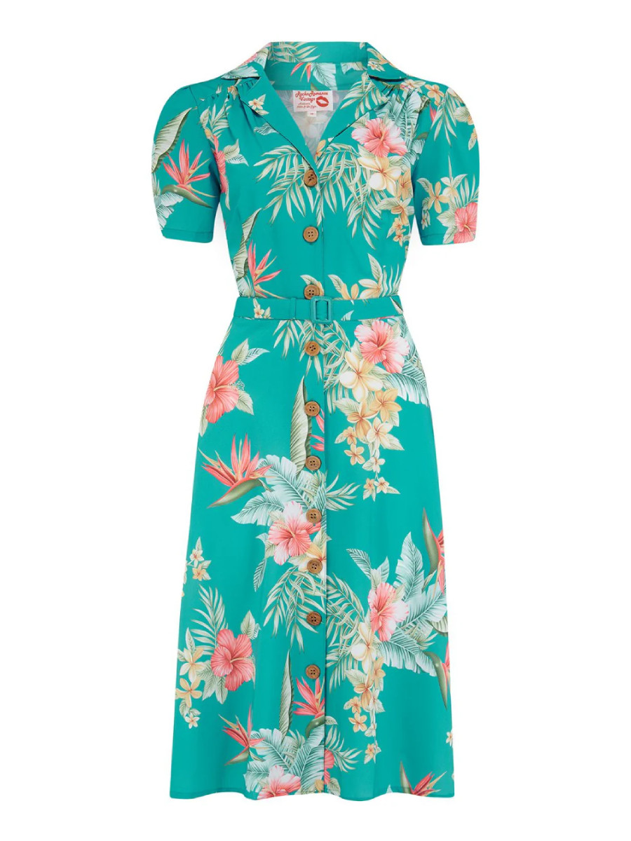 Rock'n'Romance Kleid Charlene Teal Honolulu Print