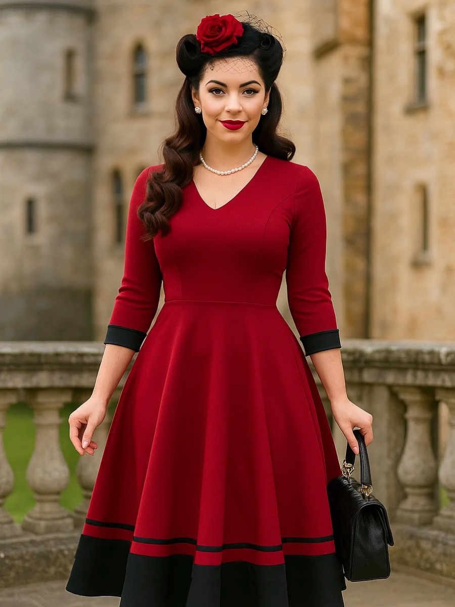 Dolly & Dotty Kleid Maria Swing Dress weinrot schwarz