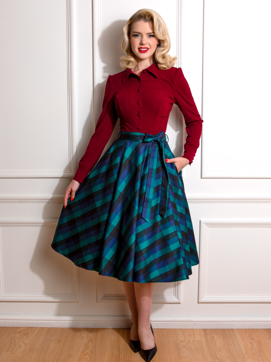 Hearts and Roses Rock Louisa Check Swing Skirt türkis